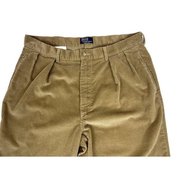 Vintage 90s Polo Men's Brown Corduroy Pleated Cotton Pants Sz 36-32 - Picture 3 of 8